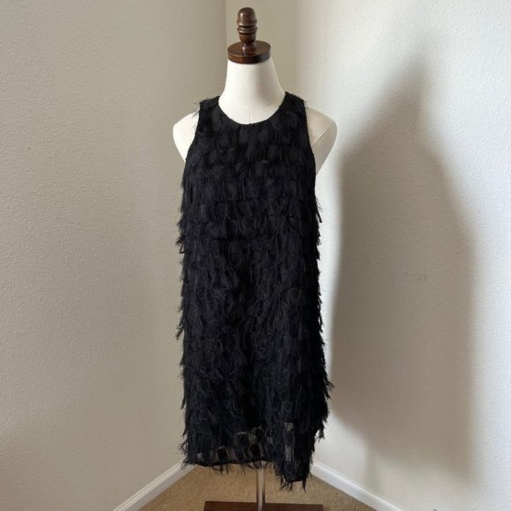 EUC Anthropologie Roxie Textured Feathered
Fringe Mini Dress Women  size 8 Black